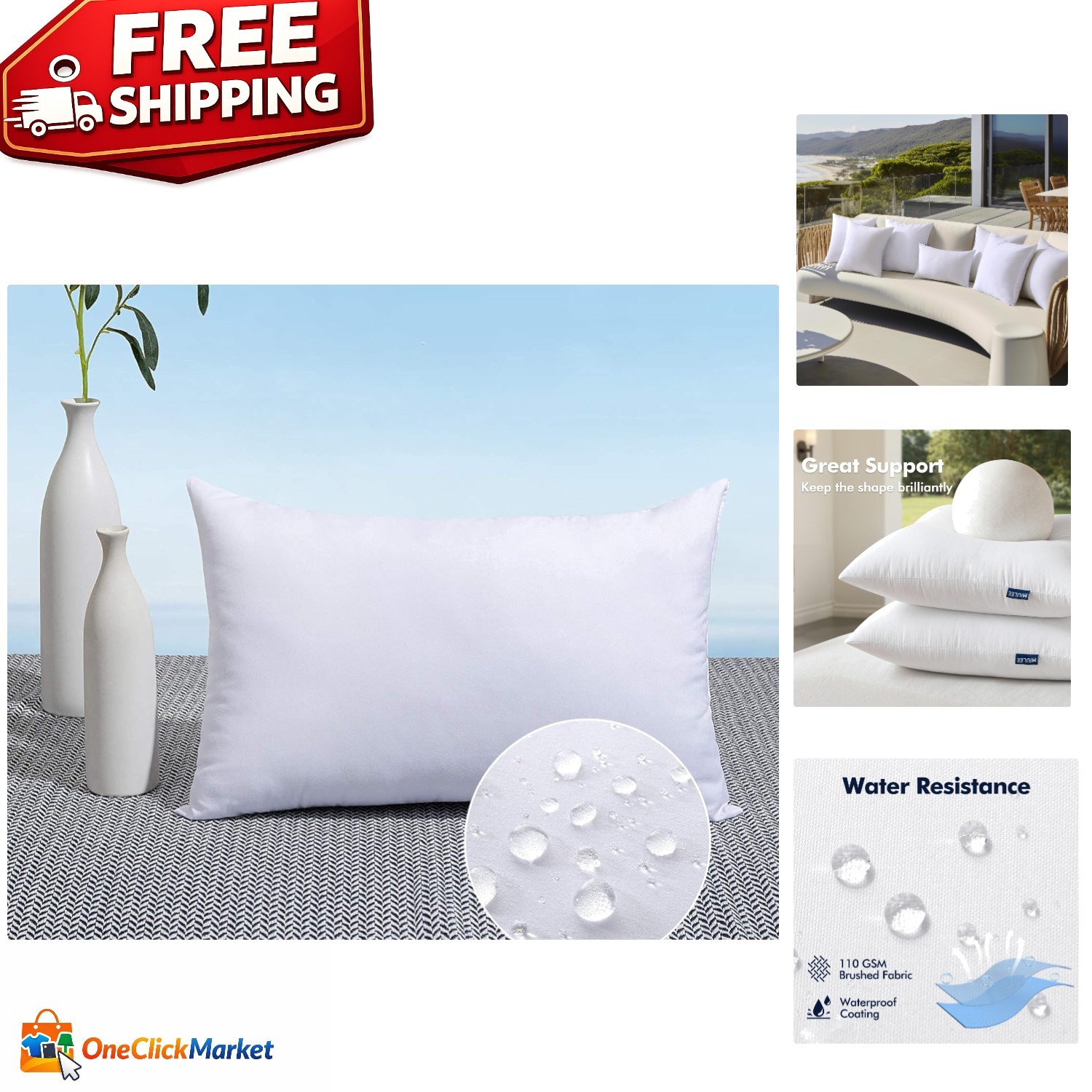 14x20 Outdoor Pillow Insert - Water-Resistant with 7D Fiber Fill