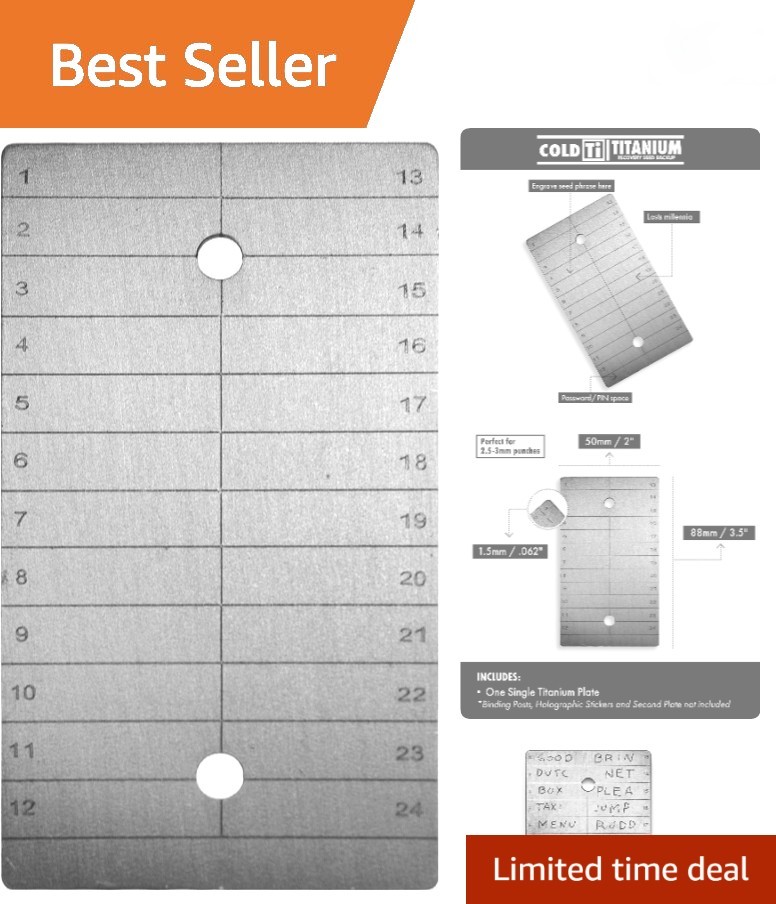 Titanium Bitcoin Seed Plate for Ultra-Secure Ethereum and Crypto Seed Phrase ...
