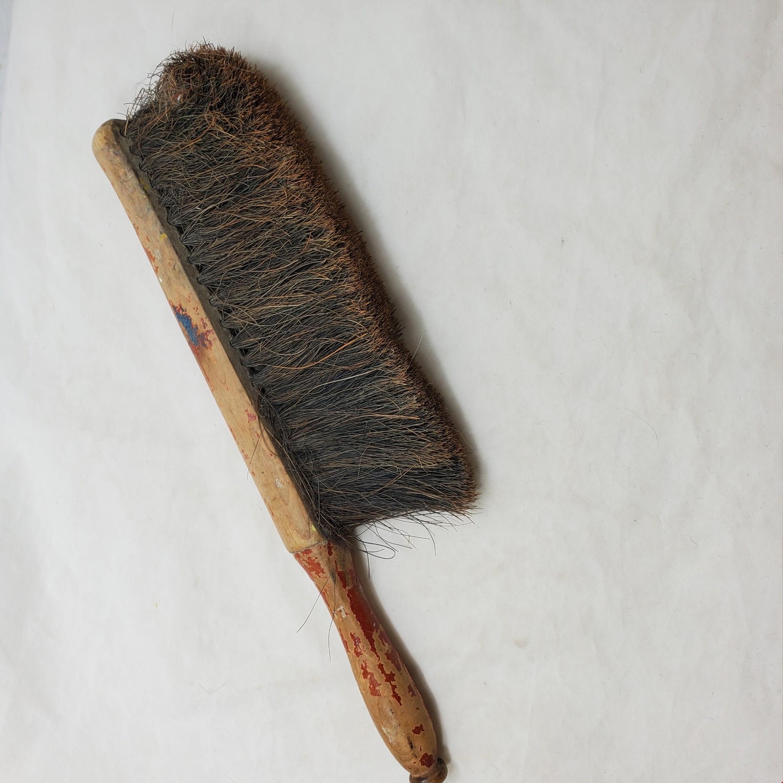 Wooden PRIMITIVE ANTIQUE  Horse Hair BRUSH with Red WOODEN HANDLE