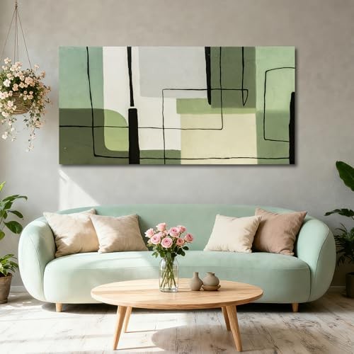 YETHEN WAL Sage Geometric Wall Art Abstract Line Art Canvas 40"L x 20"W Green