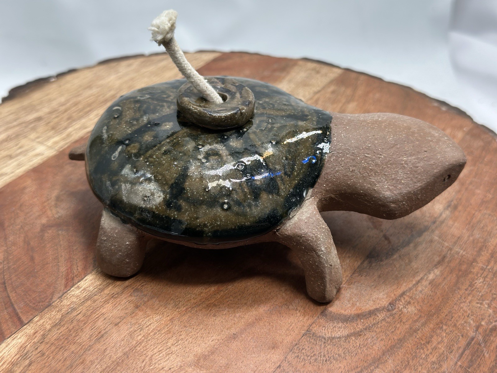 Pottery Turtle Oil Lamp Burner Glazed Stoneware Whimsical Handmade Desert