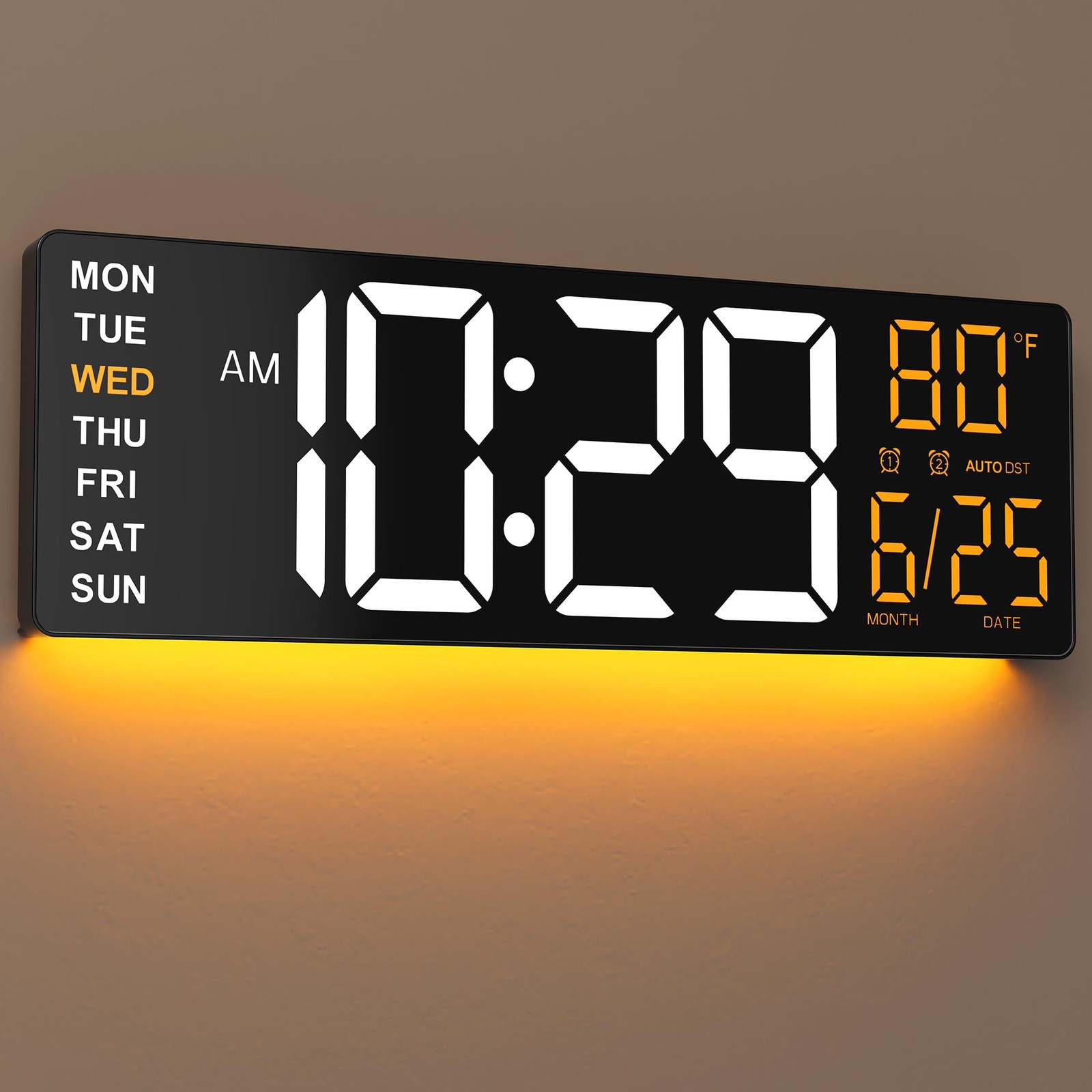 EASYERA 16.5" Large Digital Wall Clock with Anti-Glare Display, Large, Black 