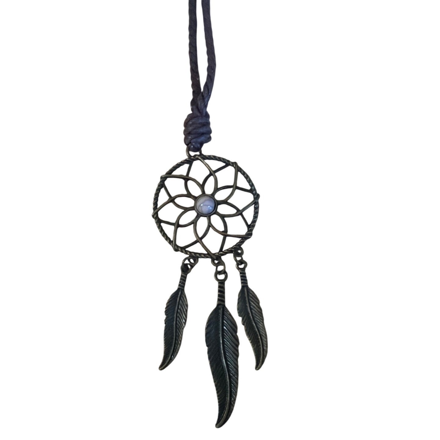 Dreamcatcher Feather Pendant Necklace Antique Bronze Tone Braided Cord Boho Gift