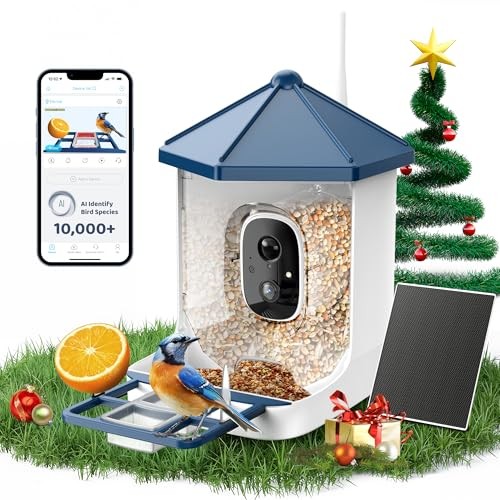 Smart Bird Feeder with Camera Solar Powered, 1 Year Trial AI Identify, 2K 
