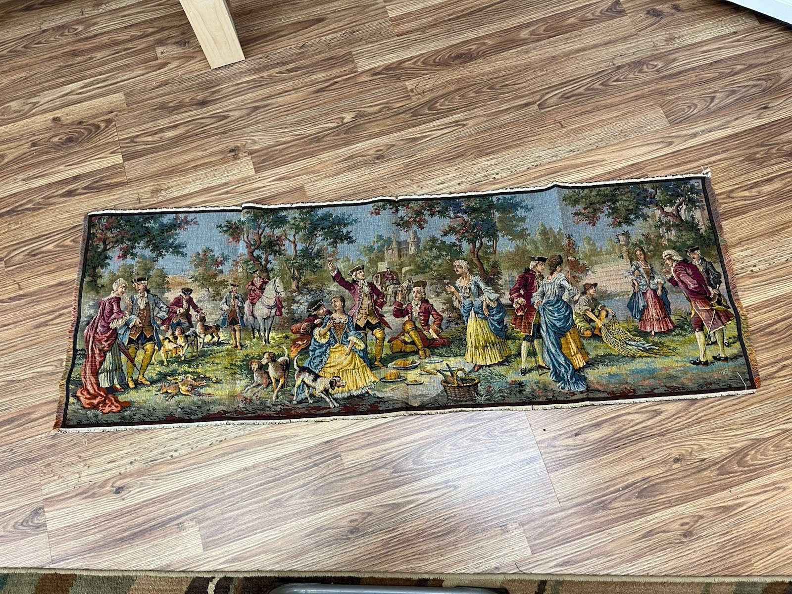Vintage Jacquard Woven Tapestry with Pastoral Scene 20 X 57.5
