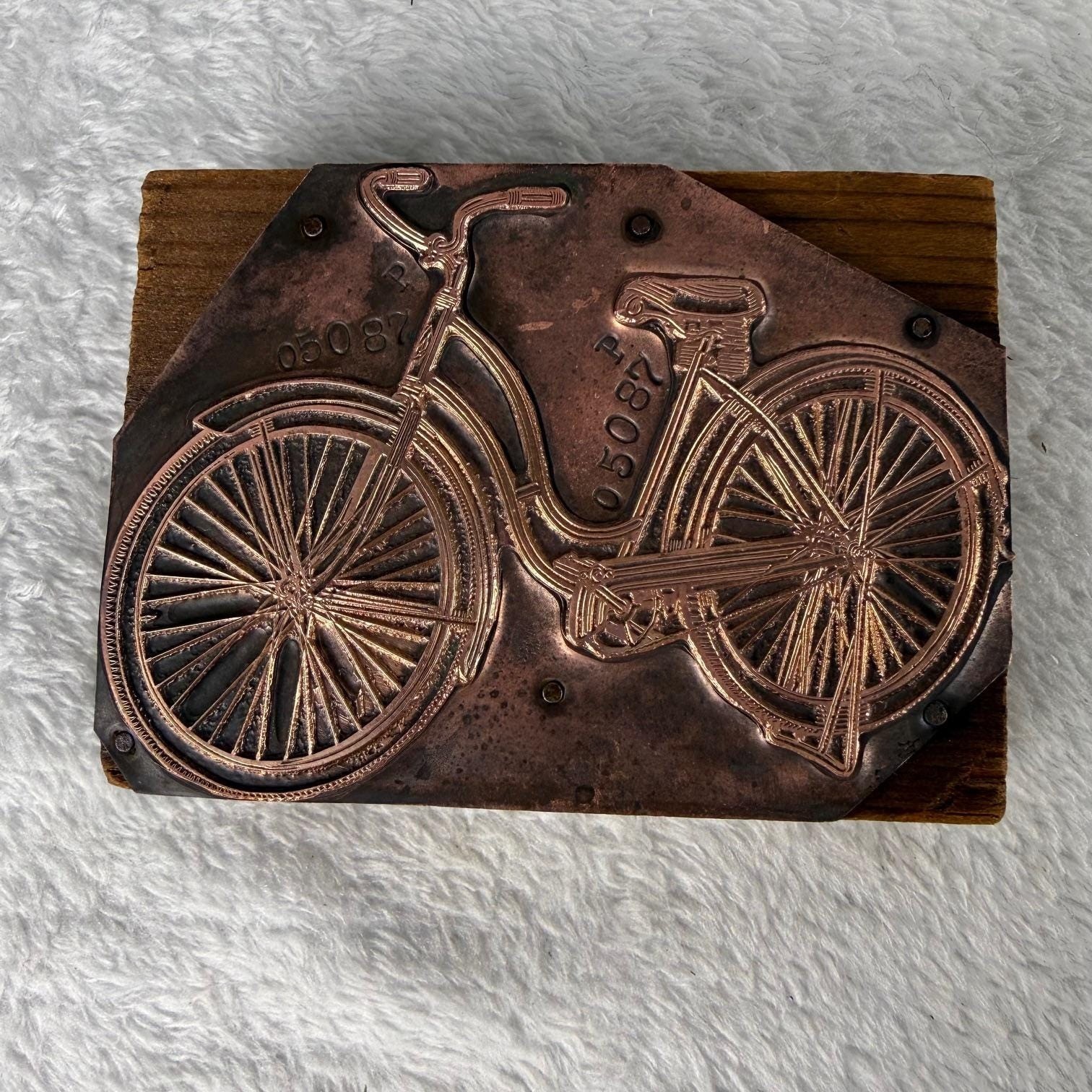 Vintage Copper Printing Block Antique Bicycle Plate