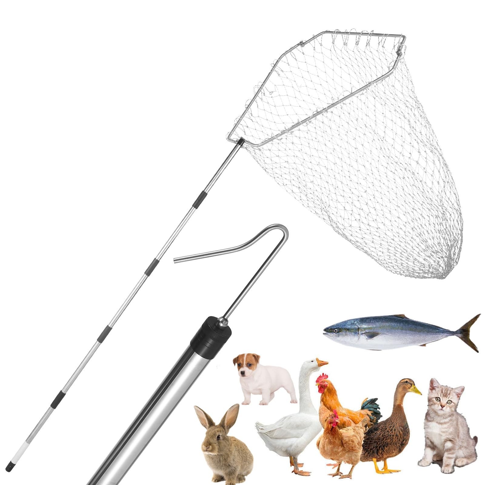 TOXYMHO Extendable Chicken Catcher Net & Hook, 29"-74" Stainless Steel