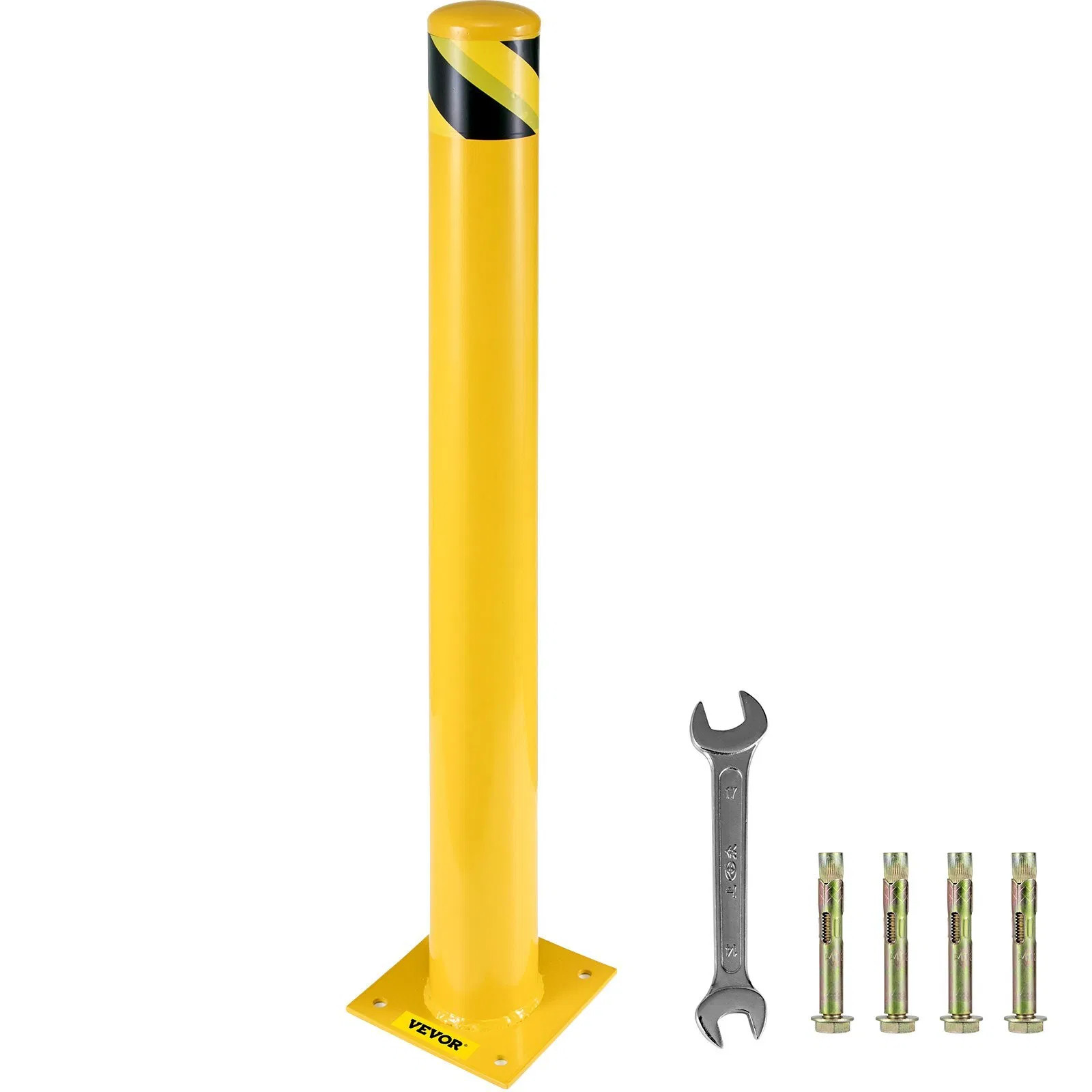 Safety Bollard 48"x5.5", Safety Barrier Bollard 5-1/2" OD 48" Height, Yellow Po