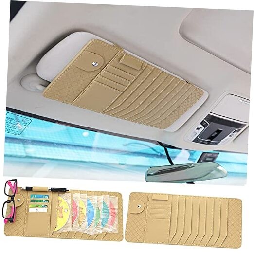  CD Sun Visor Organizer CD DVDs Storage Case Holder Leather Vehicle beige