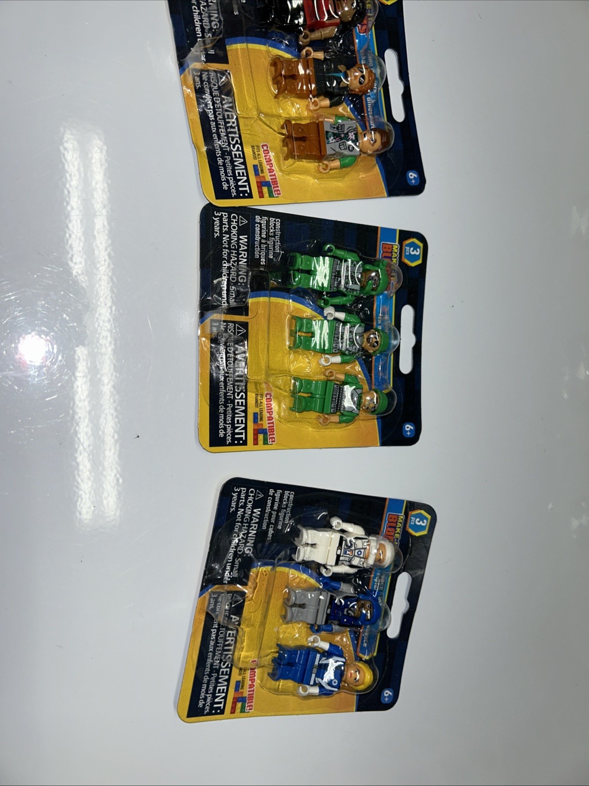 Lot of 3 Soldier/space/Dino Make-it Blocks Mini Figures, 9 Figures Total