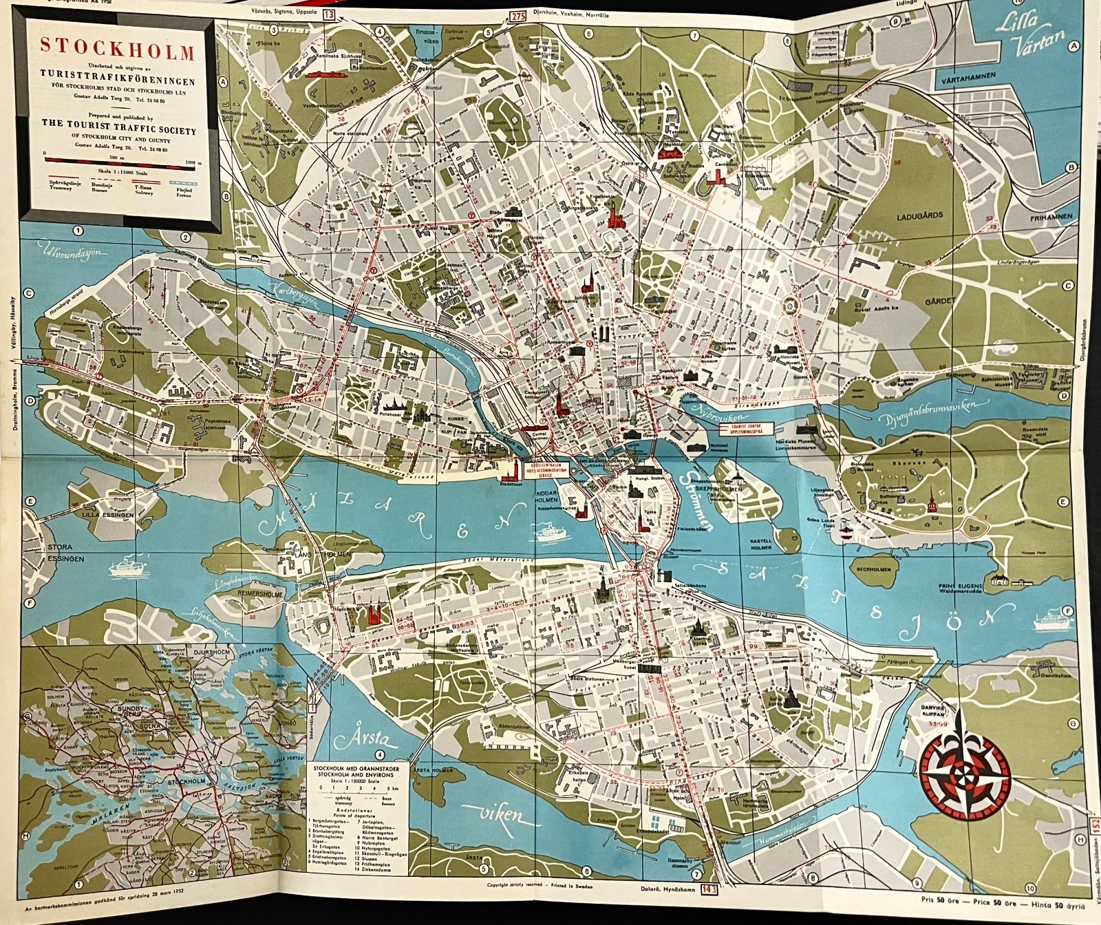 1952 Stockholm Sweden Tourist Guide Map LM Ericsson Vintage Travel Brochure