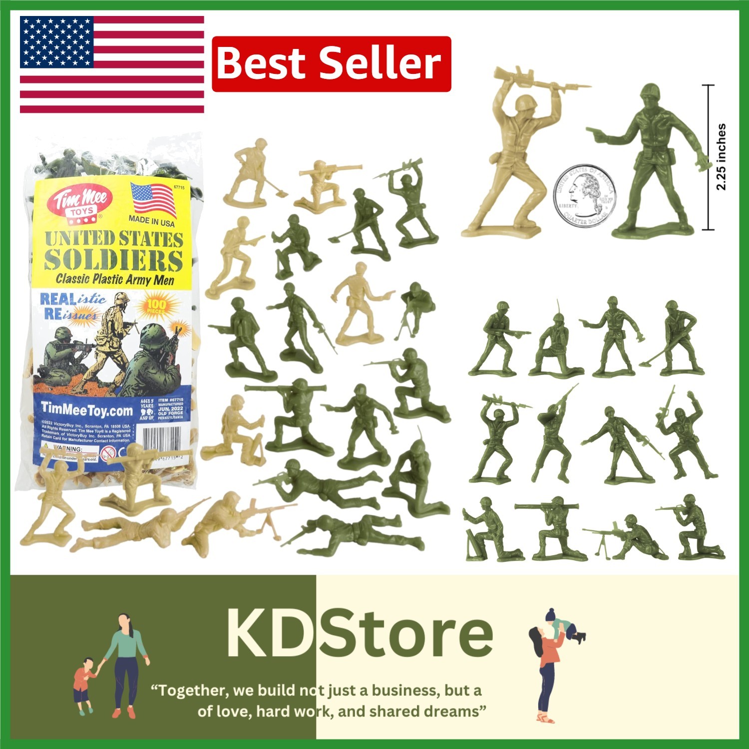 TimMee Plastic Army Men - 100pc 1:35 Scale Soldiers for Imaginative Play