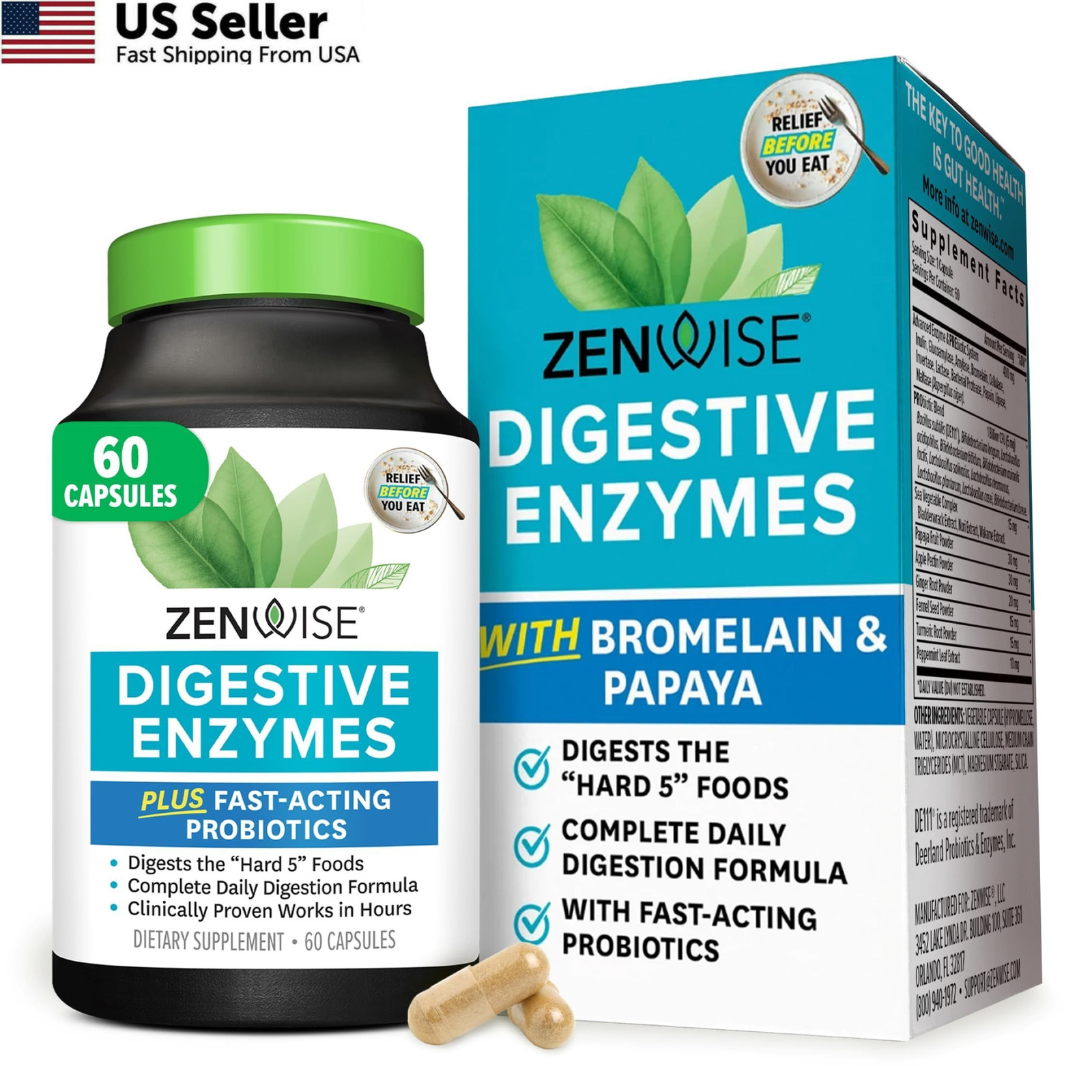 Zenwise Health Digestive Enzymes w/ Probiotics 60ct Men Women 
