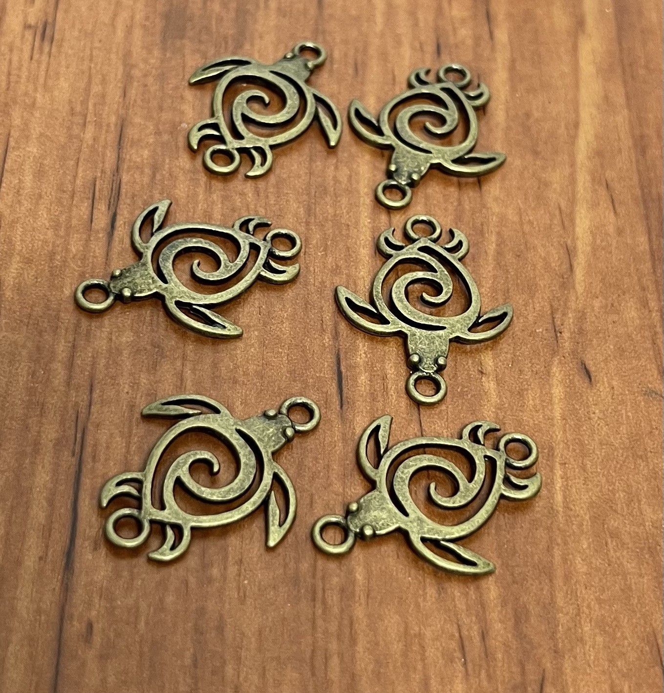 Bronze Metal Turtle Charms Lot of 6 connector’s Jewelry Making Destash Supplies
