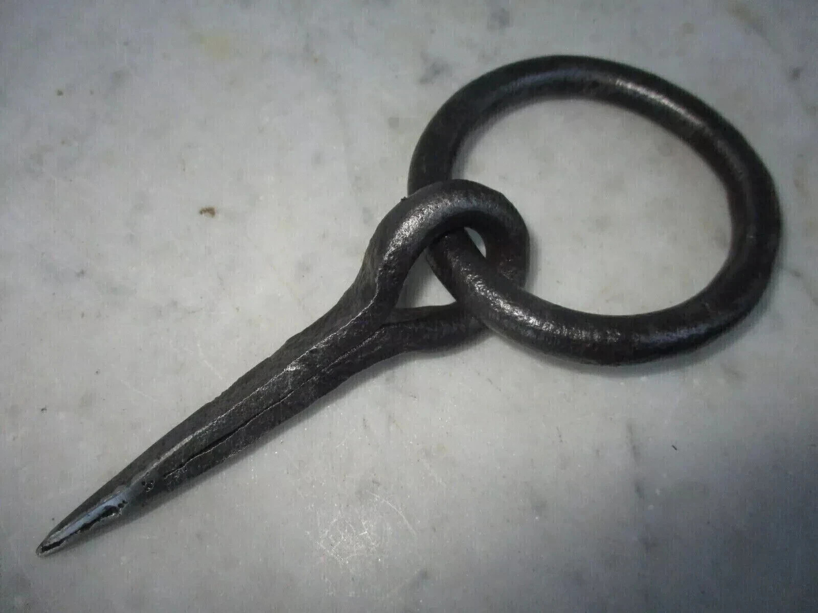 Antique Hook Wrought Iron Tethering Ring on Pin Blacksmith 10 Inch Vintage Hook