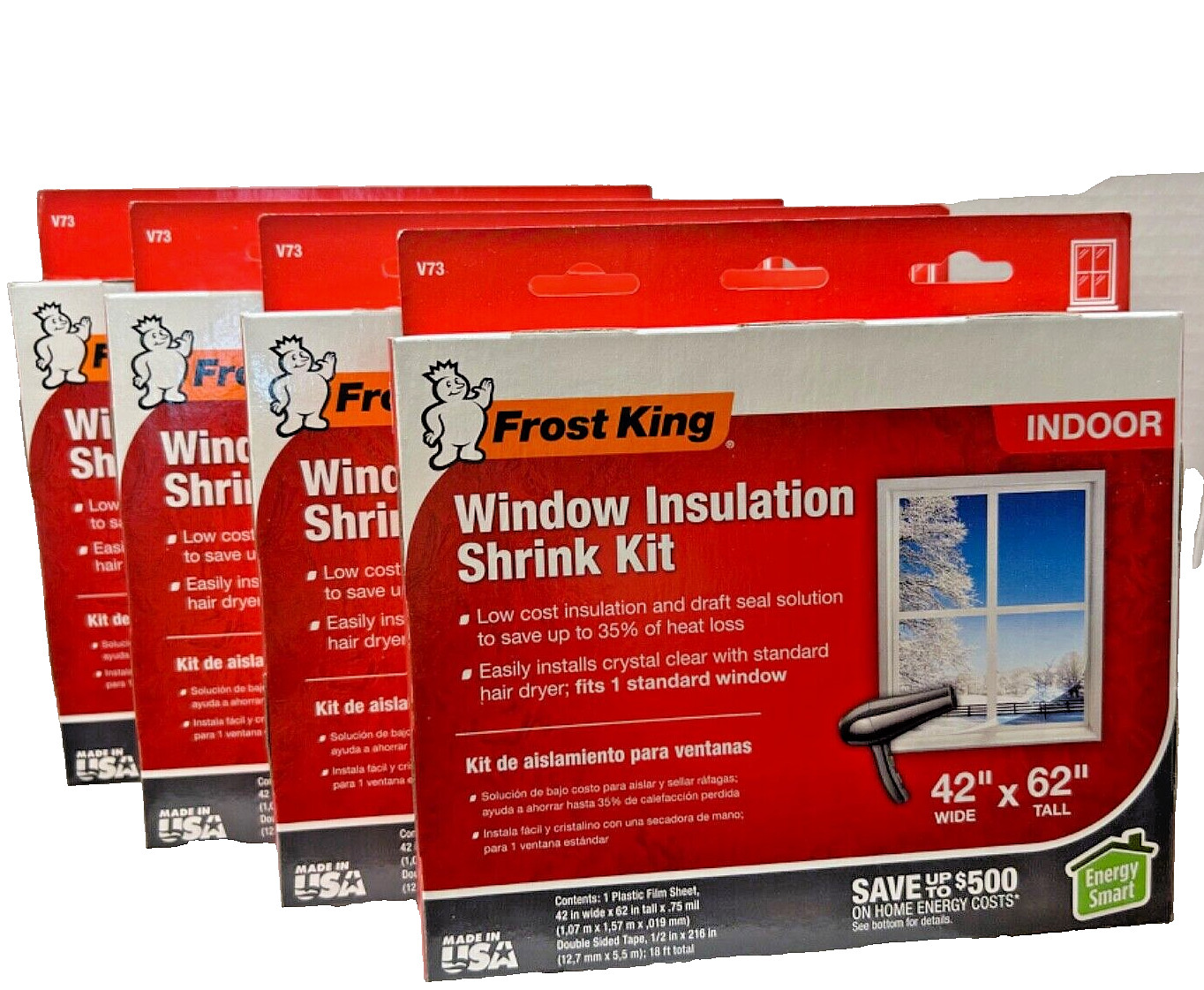 Frost King V73/4QPD2 42 x 62 in Window Film Insulation Kit - 4 Count LOT