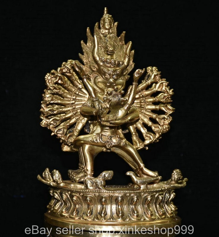 7.2" Old Chinese Copper Buddhism 1000 Arms Avalokiteshvara of Goddess Sculpture