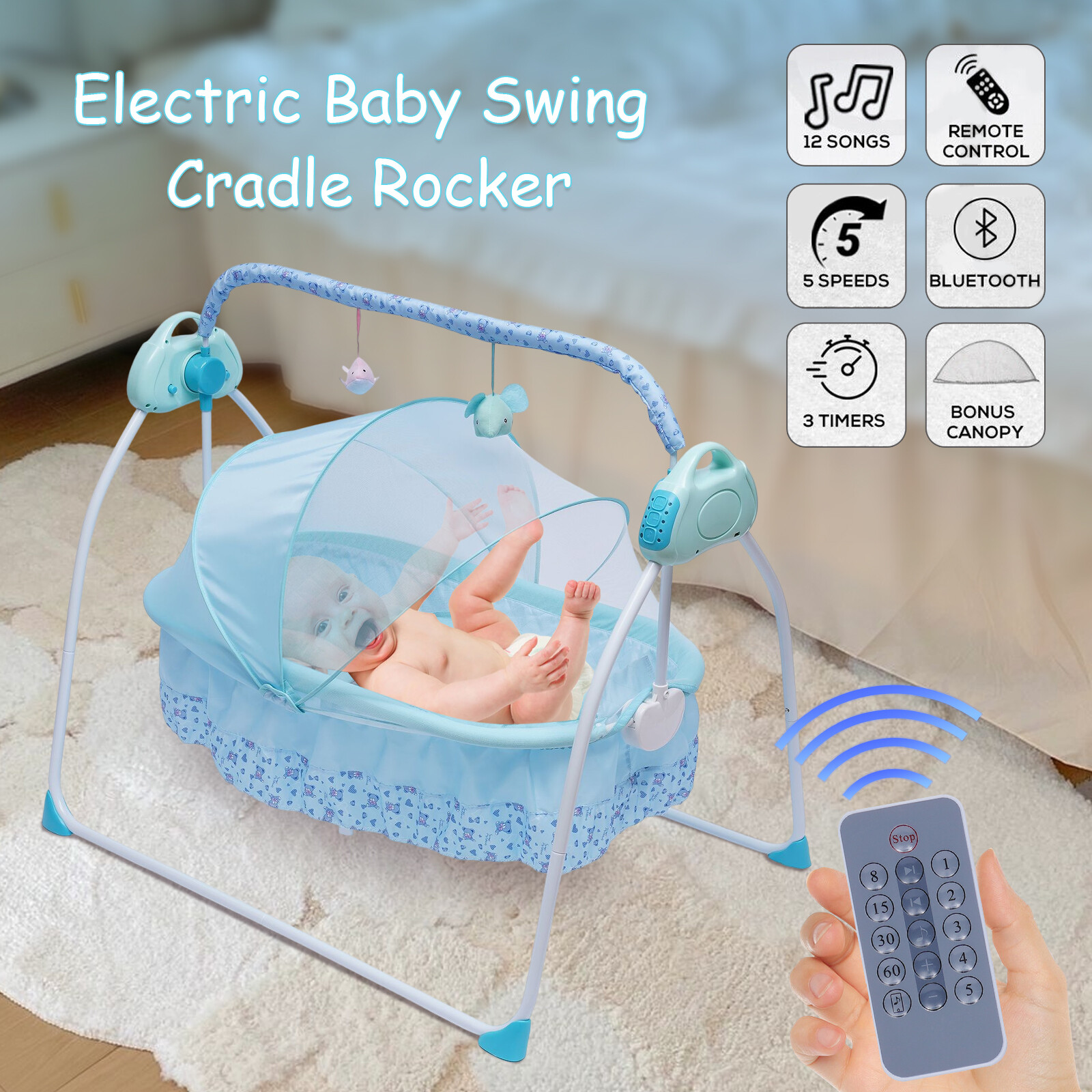 Electric Crib Cradle Infant Rocker Automatic Swing Bed Cradle Foldable