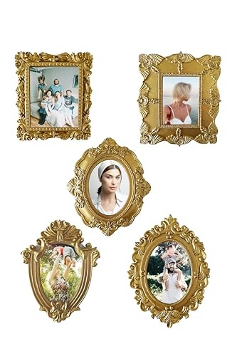 Picture Frame Set of 5 Vintage 4 by 6 Photo Frames for Wall or 4x6 Gold