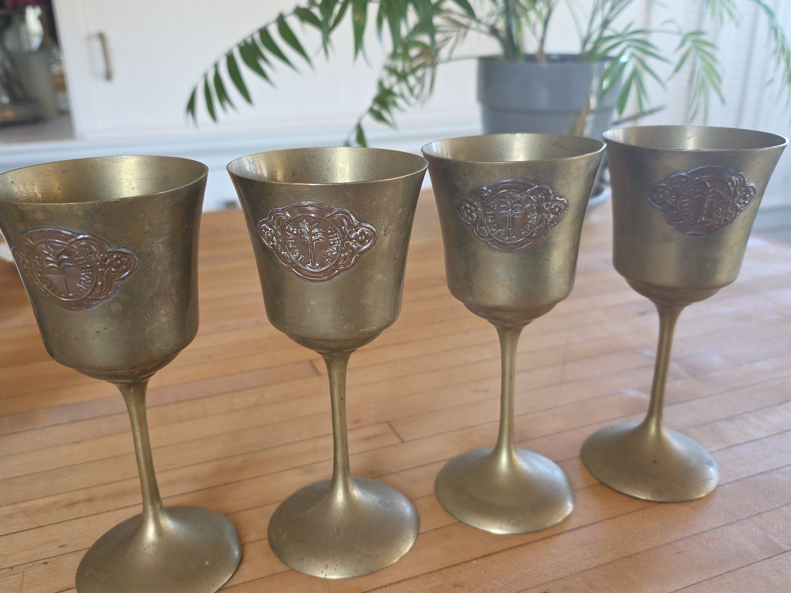4 Piece- Vintage Brass Goblet with Embossed Design. Saudi Arabia