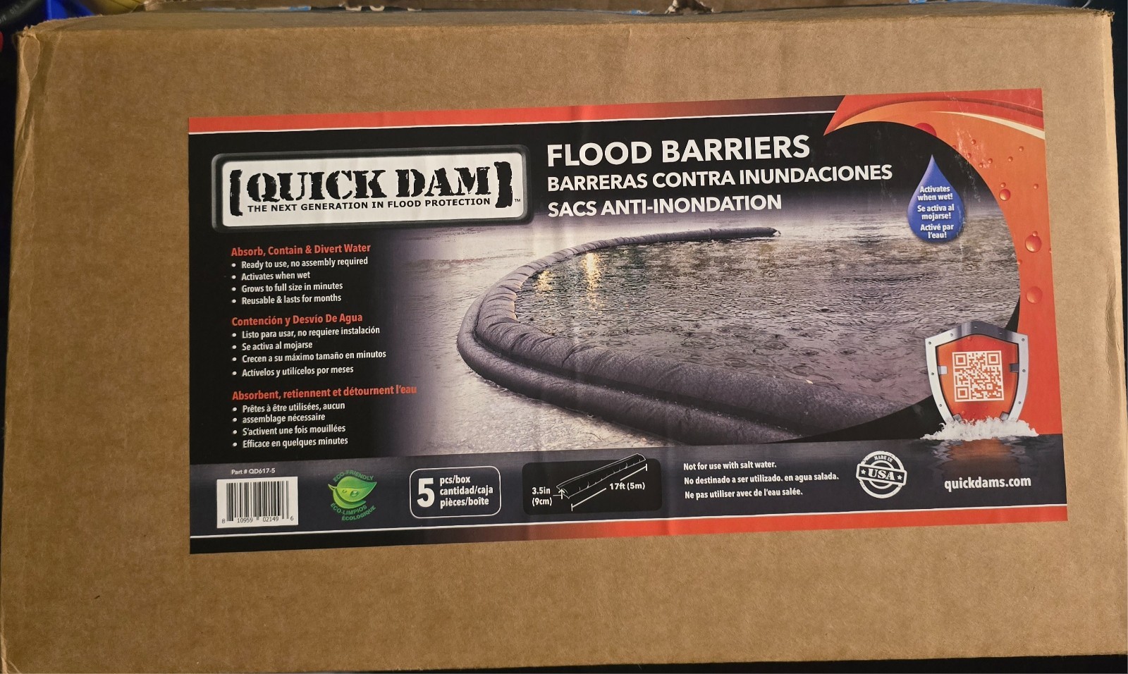 Uline S-23687 Quick Dam Flood Barrier 6" x 17' 5 pack