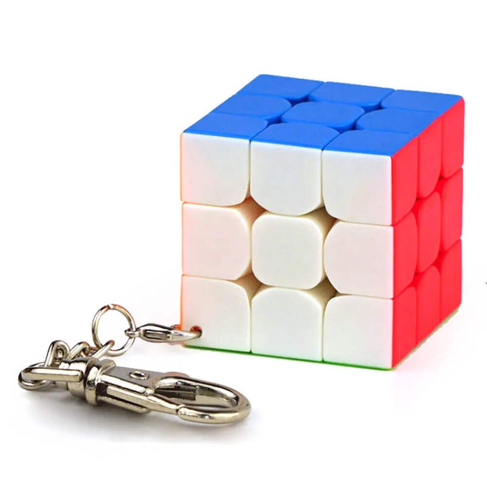 Miniature Three by Three Pocket Speed Cube Keychain with Professional Key Ring