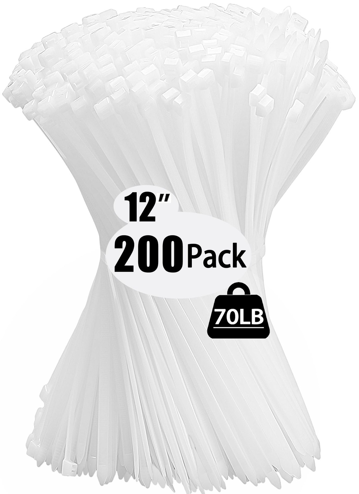 200 Pack Zip Wire Ties 12 Inch Cable Zip Ties Clear Tie Wraps with 70 Pounds ...
