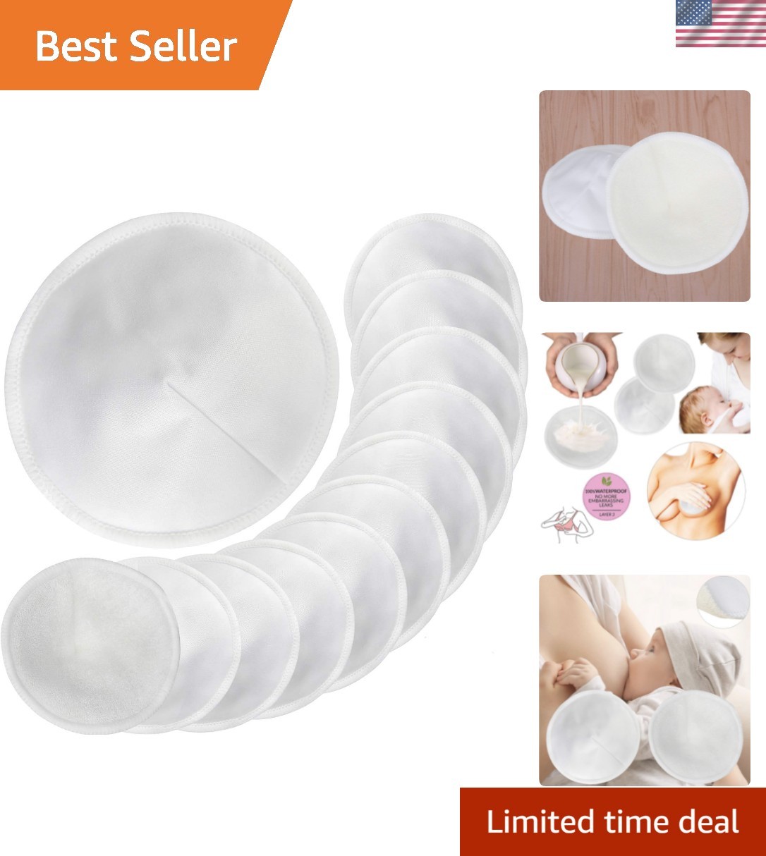 Nursing Breast Pads with Laundry Bag 12pcs - Contoured Breastfeeding Nipple P...