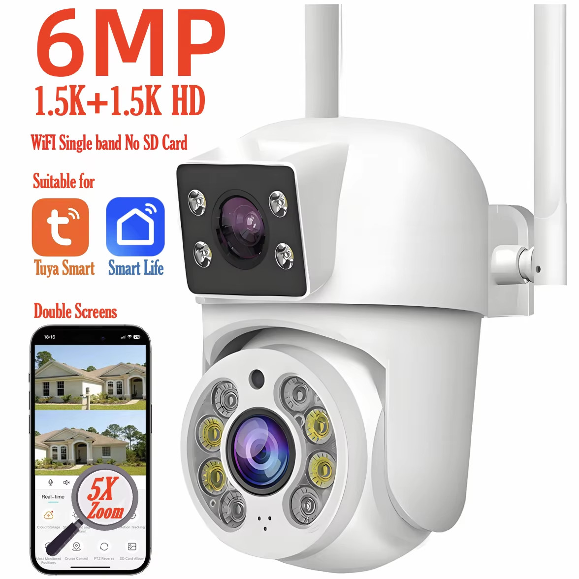 Tuya 8MP WIFI IP Camera PTZ Dual Lens Dual Screen Manual Detection Full Color Ni