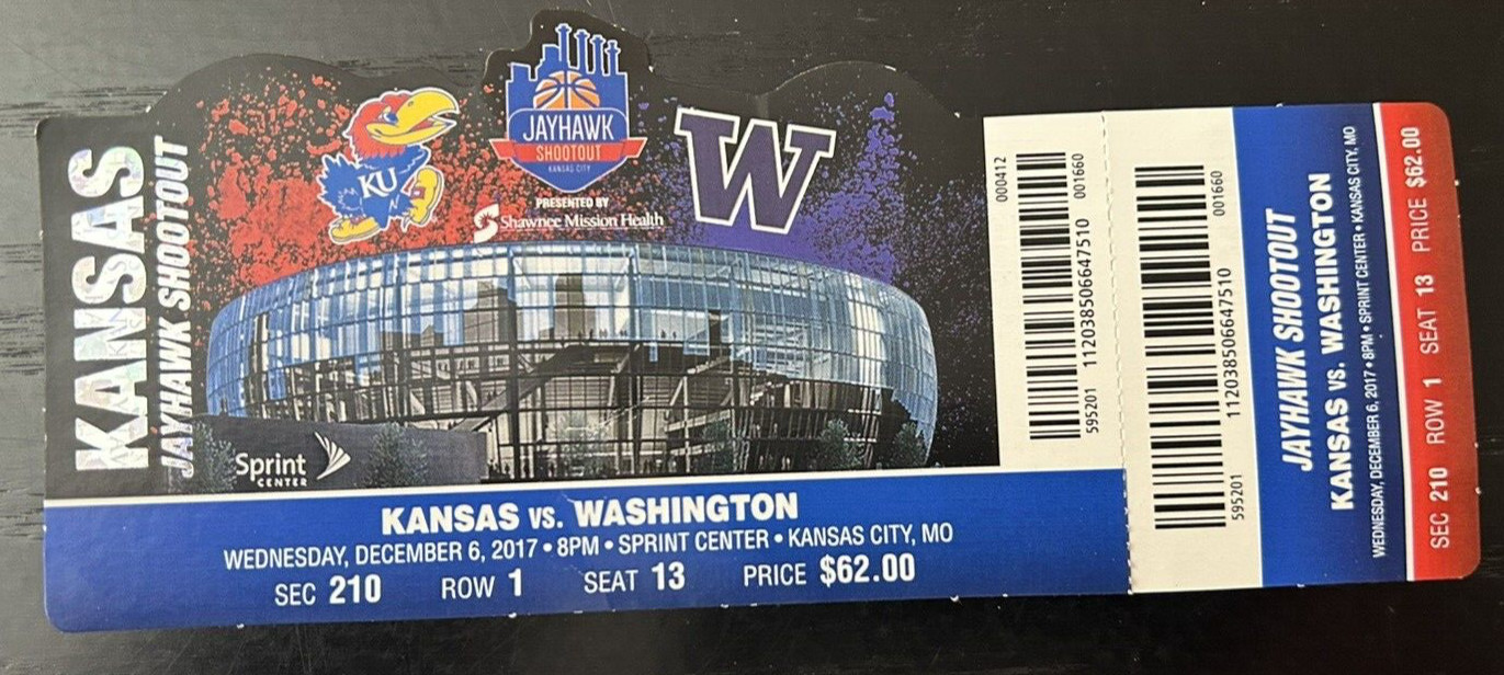 2017 Kansas Jayhawk Shootout Ticket - KS vs. Washington - Sprint Center 12/6/17
