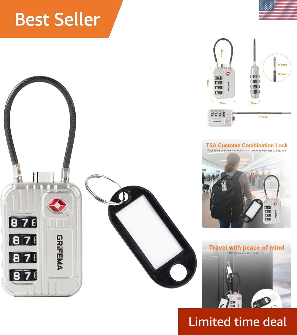 GA1008W TSA Approved 4-Digit Combination Luggage Lock, Secure Travel Lock wit...