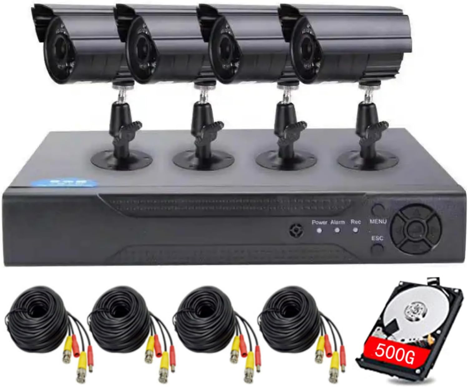 4CH DVR Wired CCTV Security System with 4Pcs 1080P Metal Waterproof Surveillance