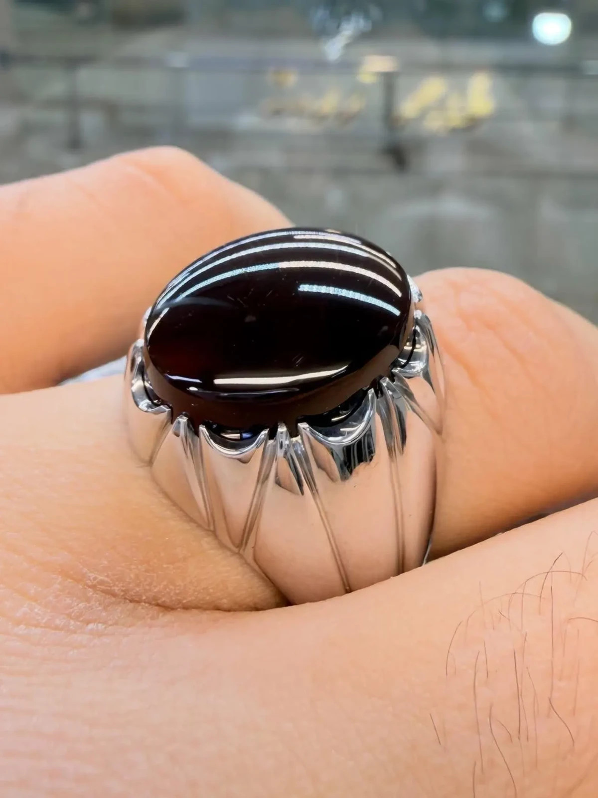 Natural Black Hakik Gemstone Men's Ring-925 Silver Sulemani Hakik Wedding Ring