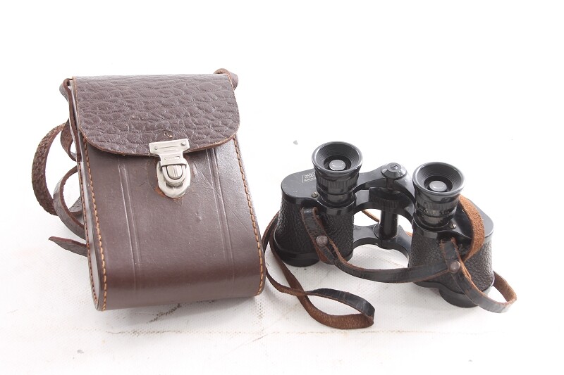 Old Vintage Binoculars with Case Rathenow Hermes 8 x 24