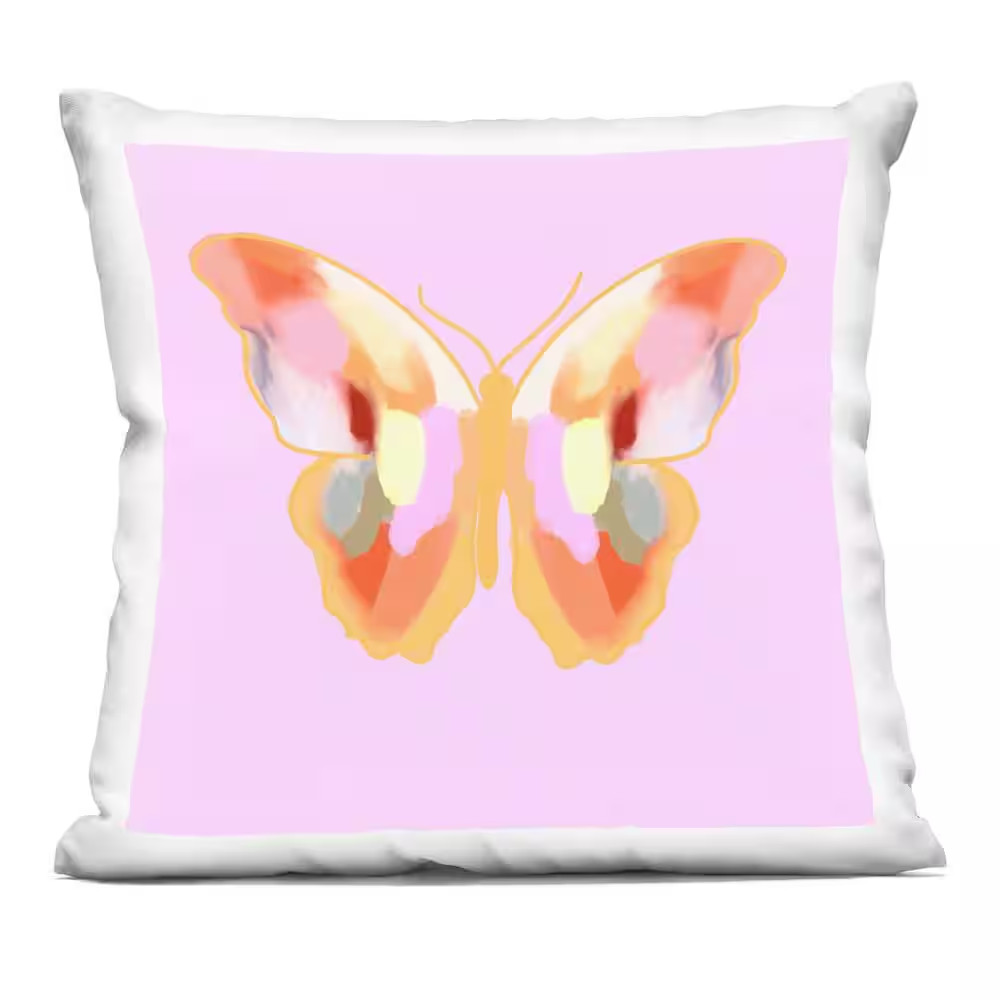 Bright Painted Butterfly Wings Pink Print Zipper Polyester 18 In. X 18 In. Throw