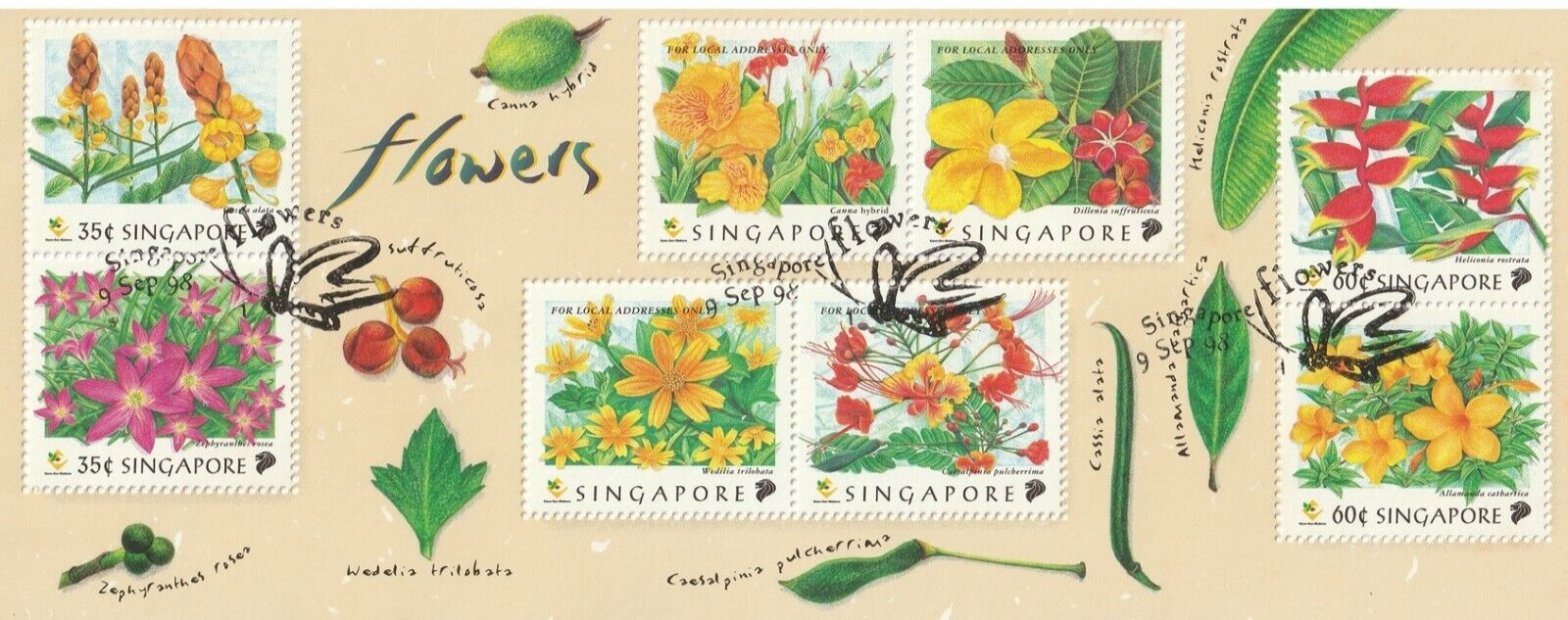 SINGAPORE 1998 Flowers of Singapore MS CTO SG#MS957