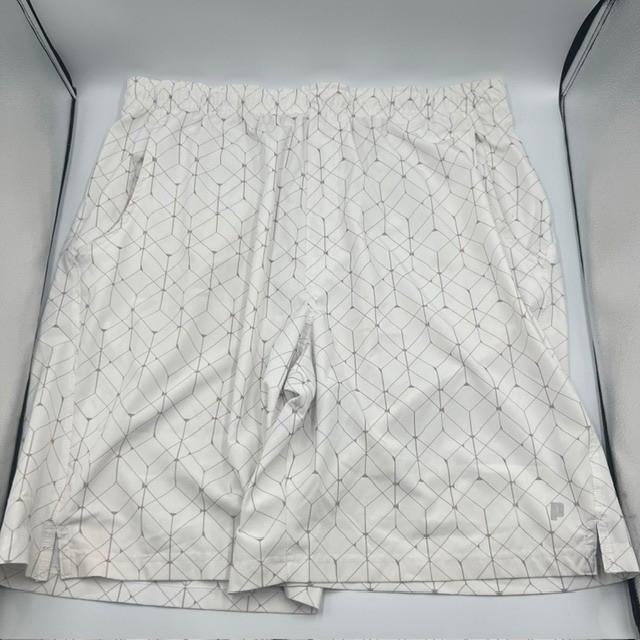 Prince Men's White 9" XL Tennis Athletic Geometric Print Drawstring Shorts