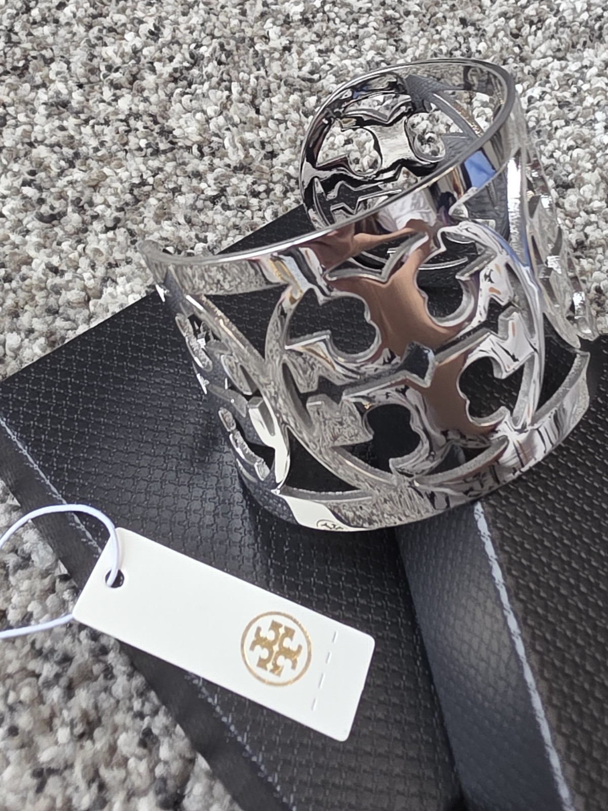 Tory Burch Silver Tone Metal Asymmetrical Cuff Bracelet Signed