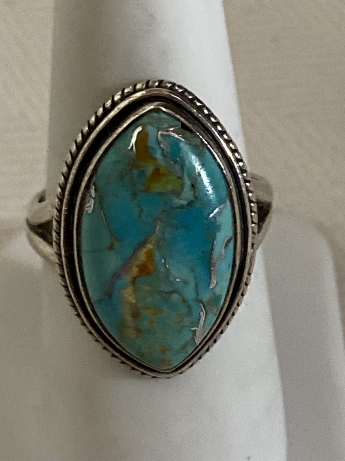 Southwestern Style Sterling Silver Turquoise Fused W/ Silver Ring Size 6.25