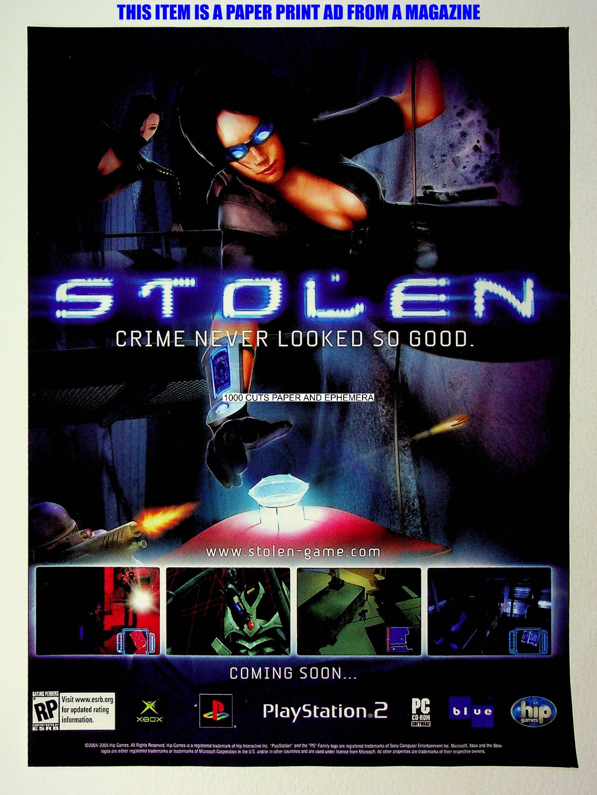 Stolen Hip Games PS2 PC Xbox 2005 Trade Print Magazine Ad Poster ADVERT
