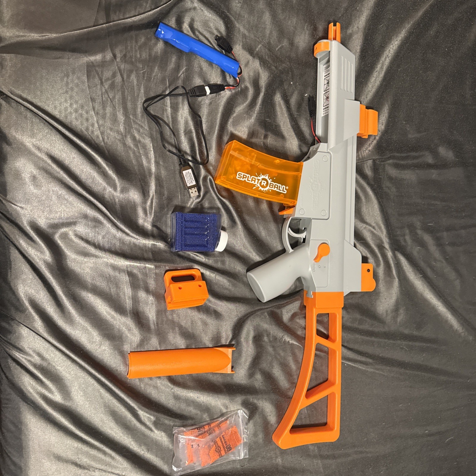 SplatR Ball Toy Blaster Rifle Kids Orange Gray Clear Magazine Foam Ammo Play