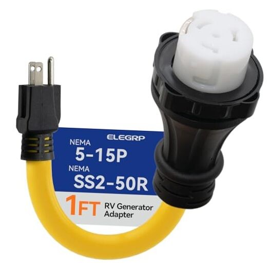  50 Amp to 15 Amp RV Adapter Cord, NEMA 5-15P to SS2-50R Twist Lock Connector, 