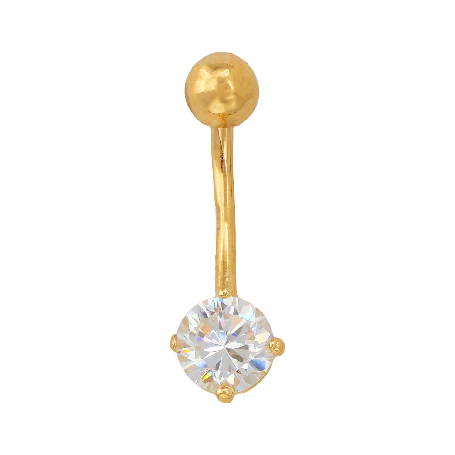 14k Yellow Gold CZ Belly Button Ring Round Cubic Zirconia Navel Piercing