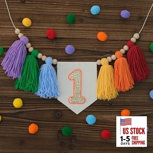 Handmade Light Rainbow 1st Birthday High Chair Banner Party Light rainbow