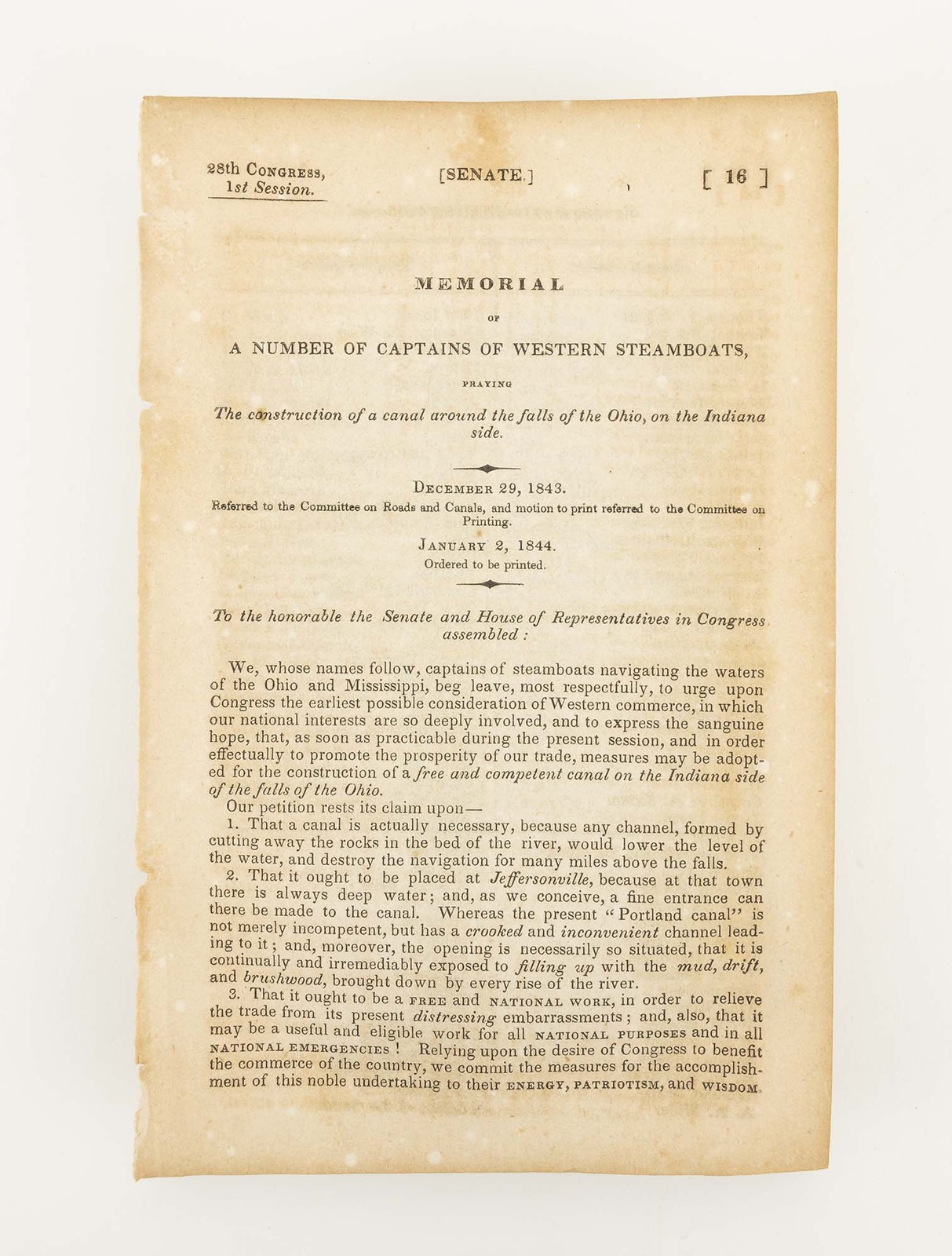 [U.S. Congress] – 1843 Western Steamboat Captains Memorial or Petition… – 1844