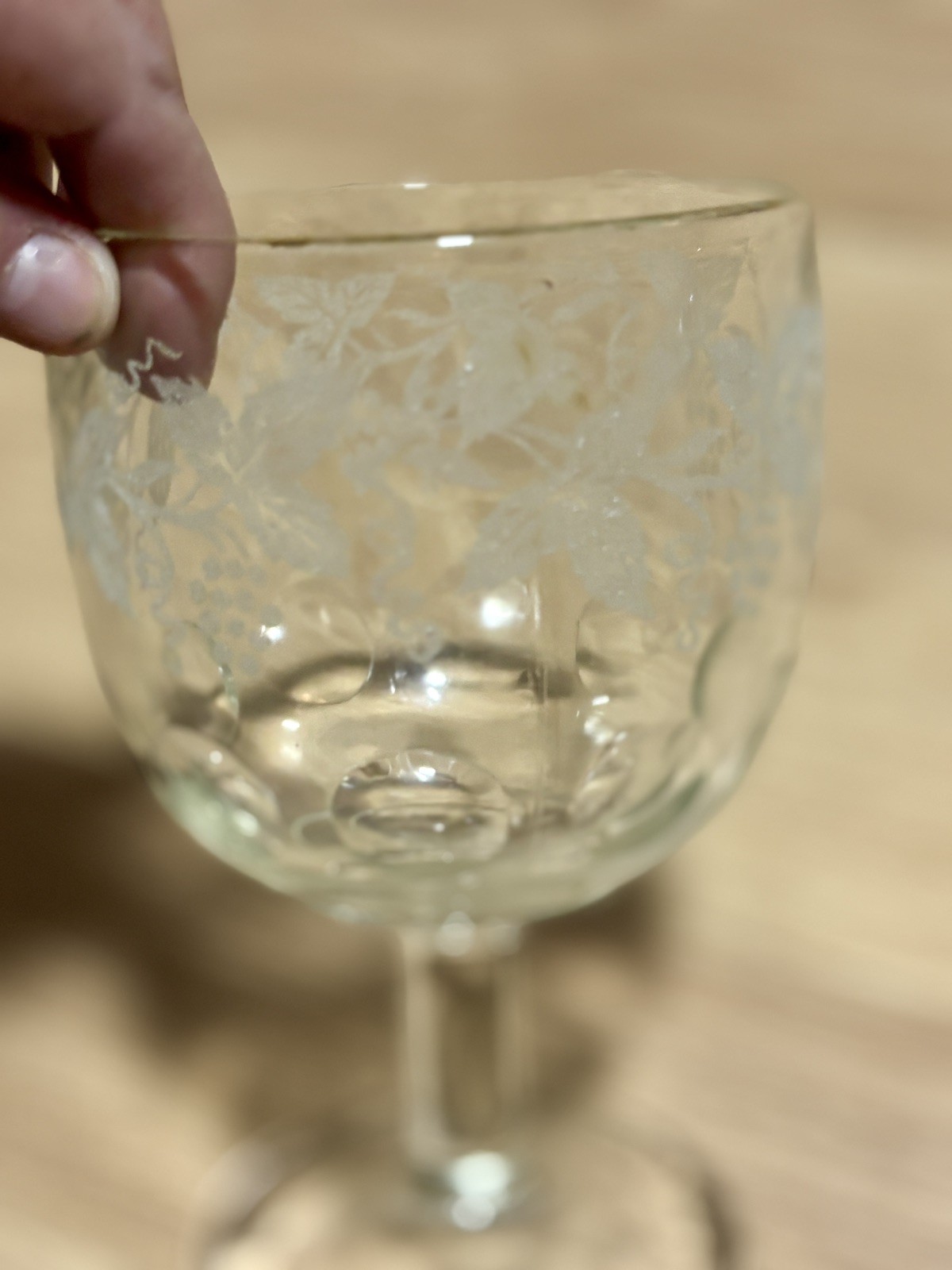 Bartlett Collins Grapes Leaf Pattern Etched Glass Goblet Replacement Vintage