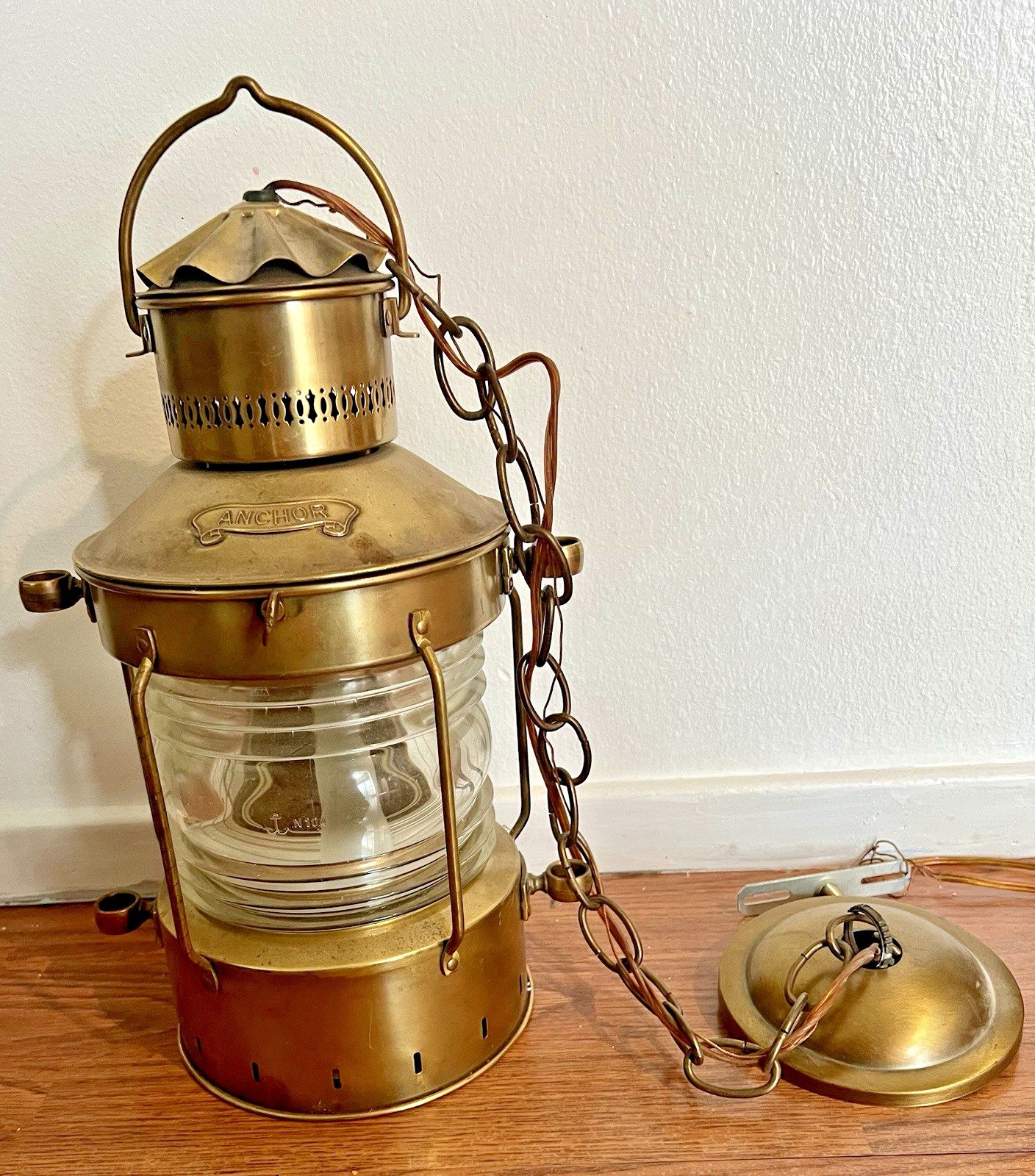 Vintage Anchor Maritime Brass Light Lamp Lantern Converted Elec