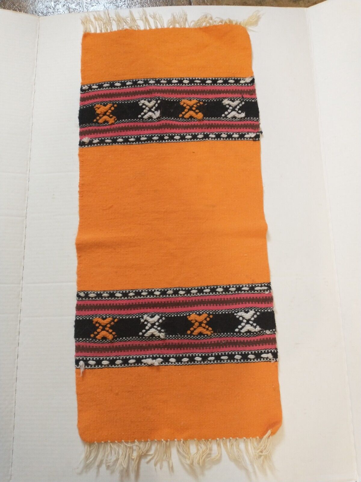 VTG Tapestry Wall Hanging Or Table Runner Hand Woven Southwestern Orange