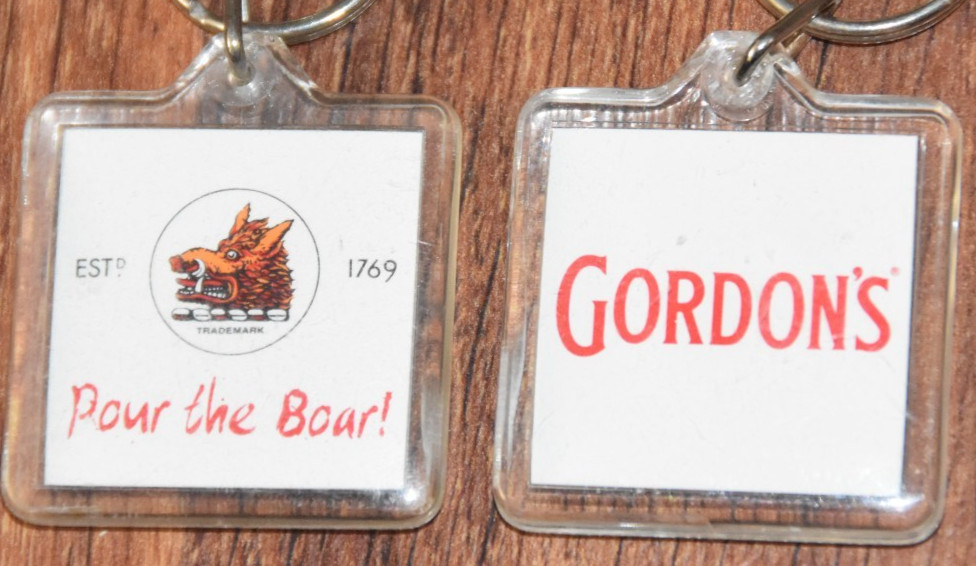 1 vintage Gordon's Vodka promo Keychain Pour The Boar Key Ring Chain Promotional