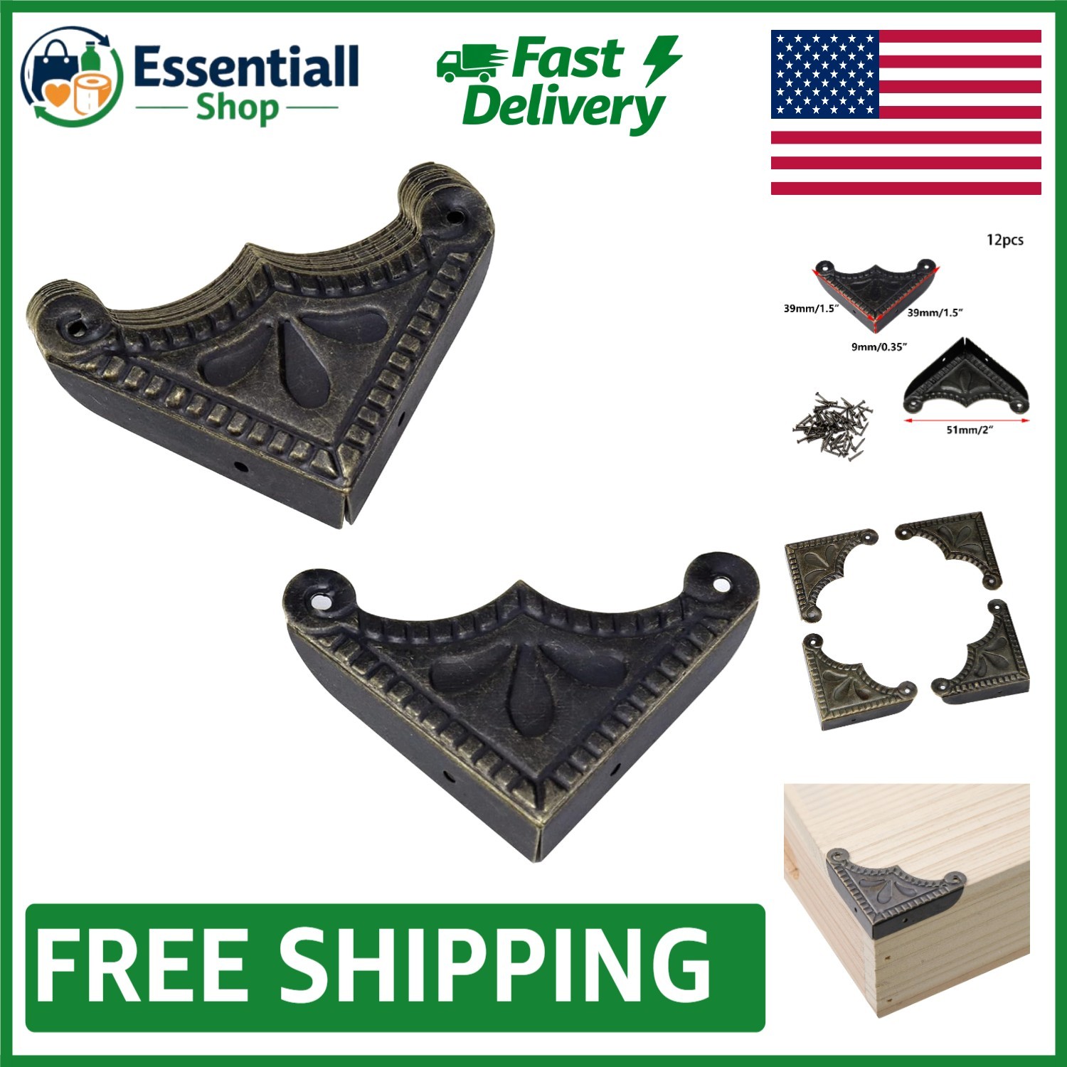 Decorative 12Pcs Bronze Metal Corner Protectors - Edge Covers for Furniture
